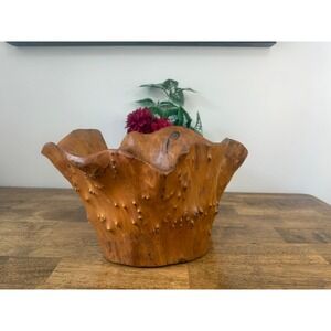 Vintage Hand Carved Burl Wood Bowl Live Edge Organic Rustic Centerpiece CON